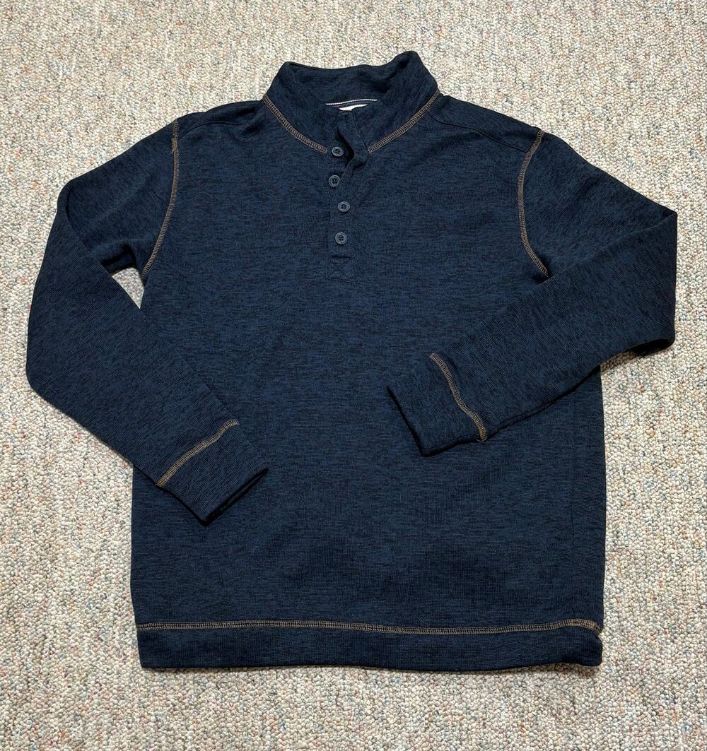 Weatherproof Vintage Dark Blue 1/4 Button Up Sweater Pullover Size Large